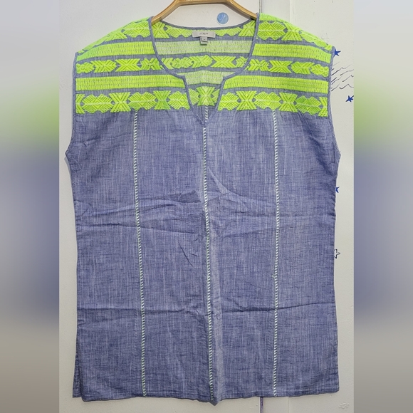 J. Crew Other - J CREW Dress Swim Cover Cover-Up Size Medium Cotton Linen Chambray Embroidered